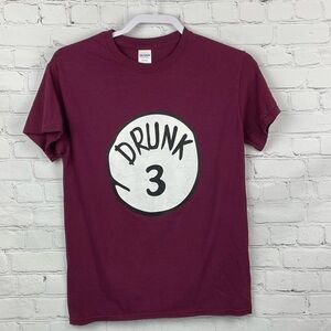 DRUNK 3 Gildan Novelty Graphic Tee Shirt Short Sleeve Women’s Burgundy